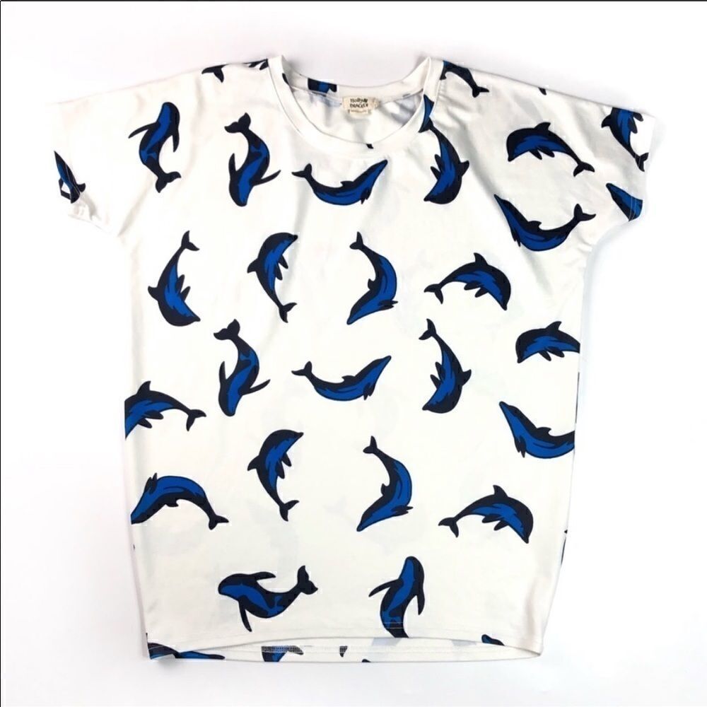 Molly Bracken Top one size Blue Dolphin print